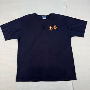 Vintage 90s Disney Pooh Jerry Leigh Navy Blue Embroidered Henley T-Shirt Large